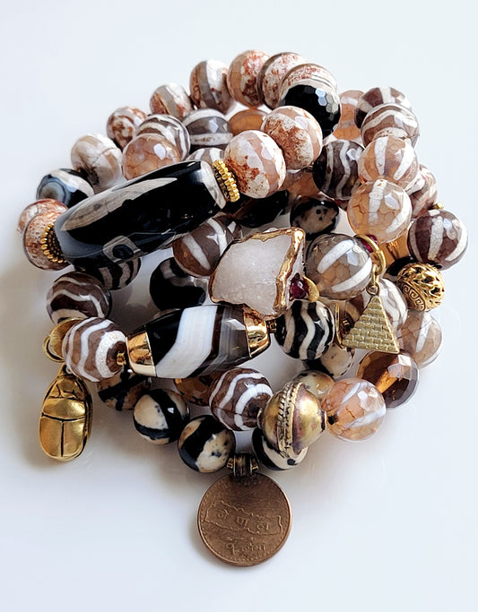 Tiramisu Inspired 5-StrandNeutrals Statement Stak Bracelet Set