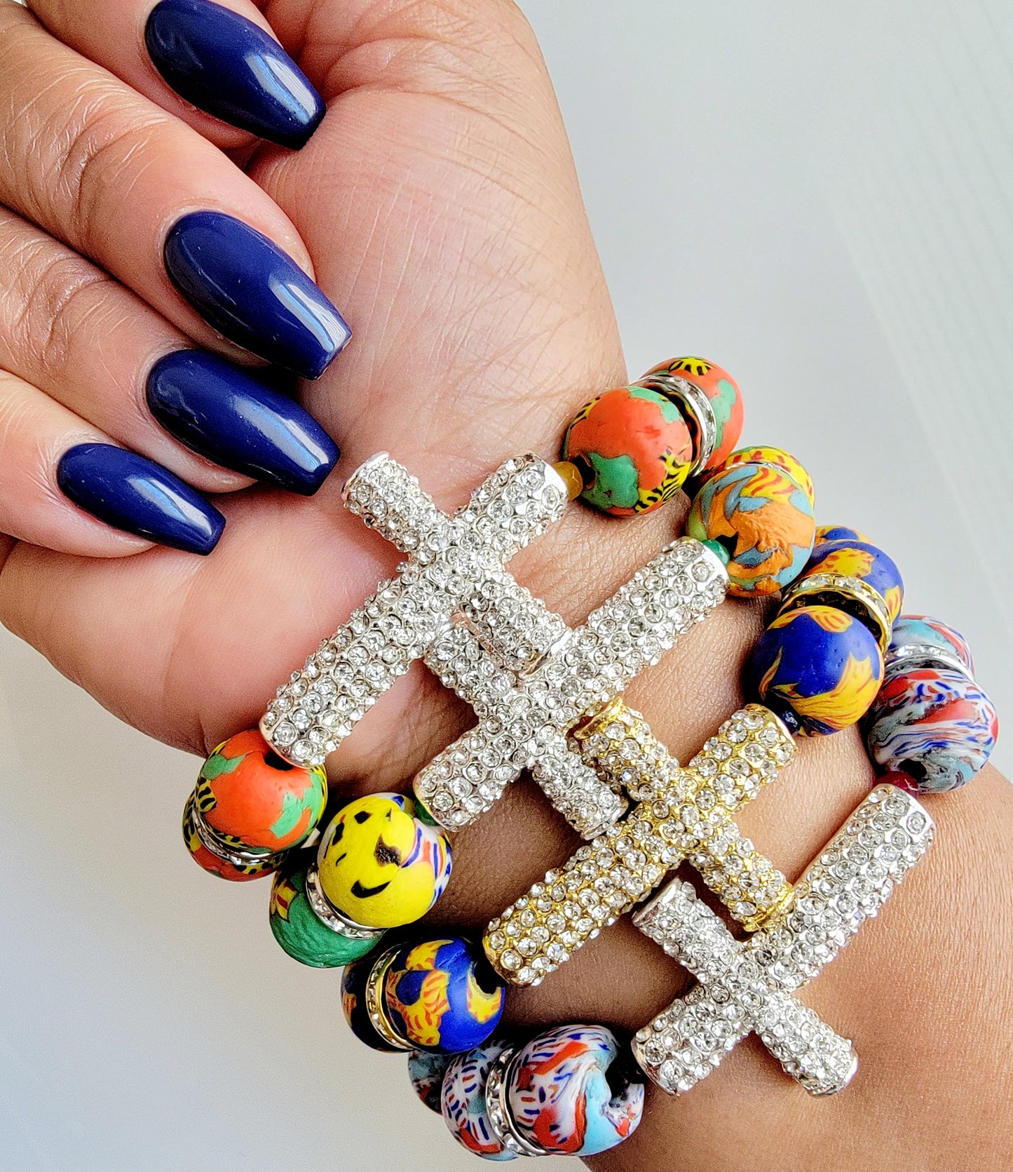 Rhinestone Bling Cross & Mixed Fused Matte Krobo Bead Singles