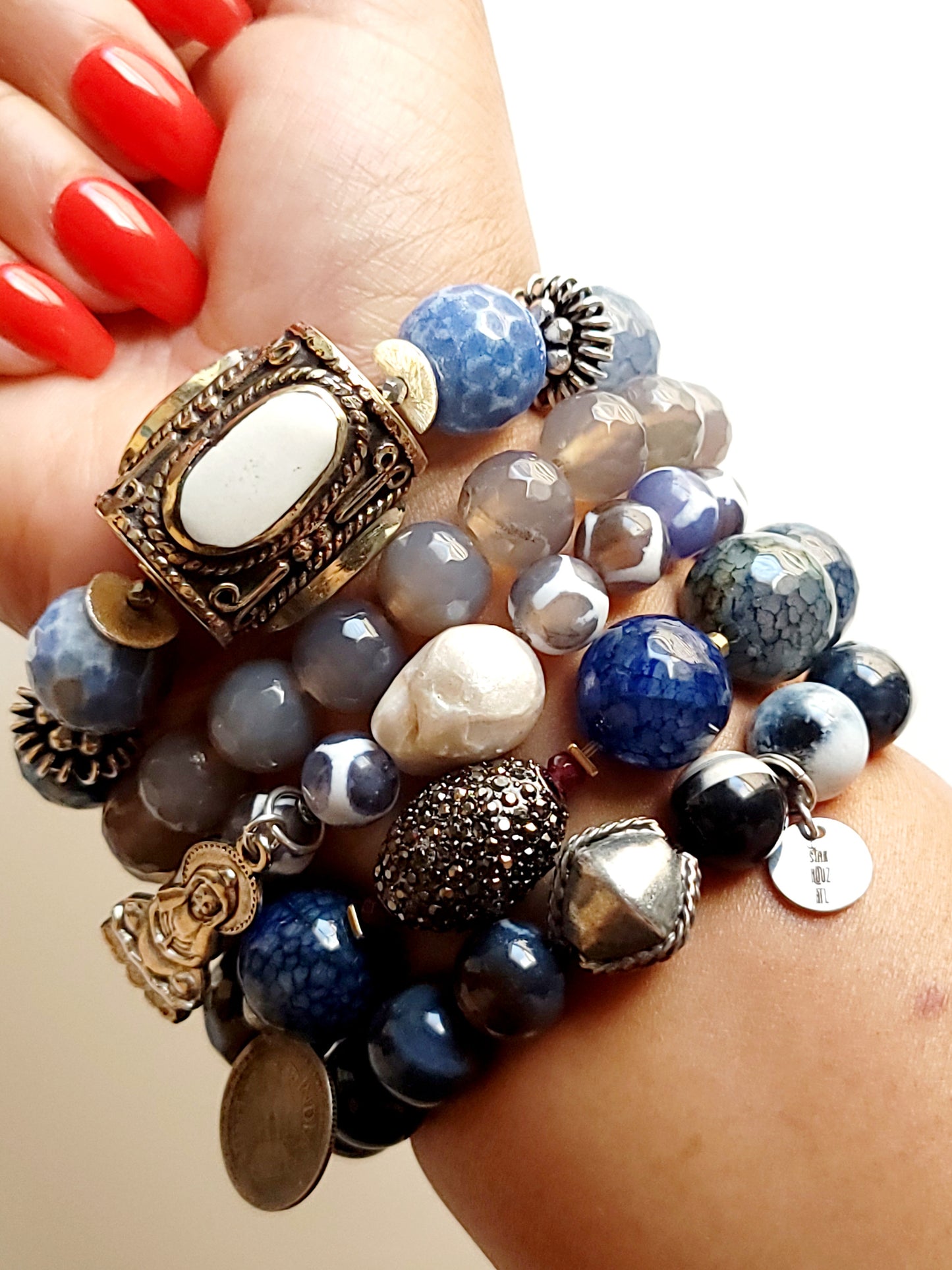 Rain Inspired Chunky Agate Tibetan Focal 5-Strand Statement Stack