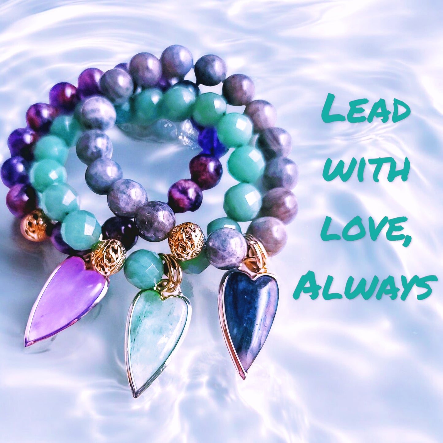 Semi Precious Gemstone Large Heart Charm Single Bracelet