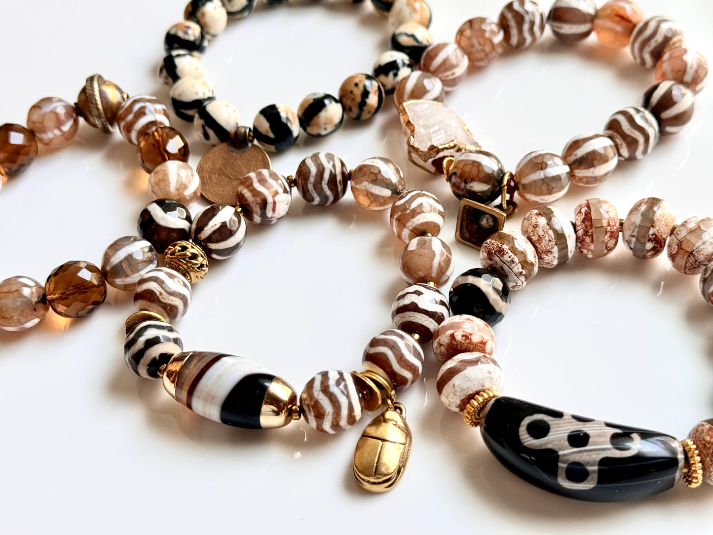 Tiramisu Inspired 5-StrandNeutrals Statement Stak Bracelet Set