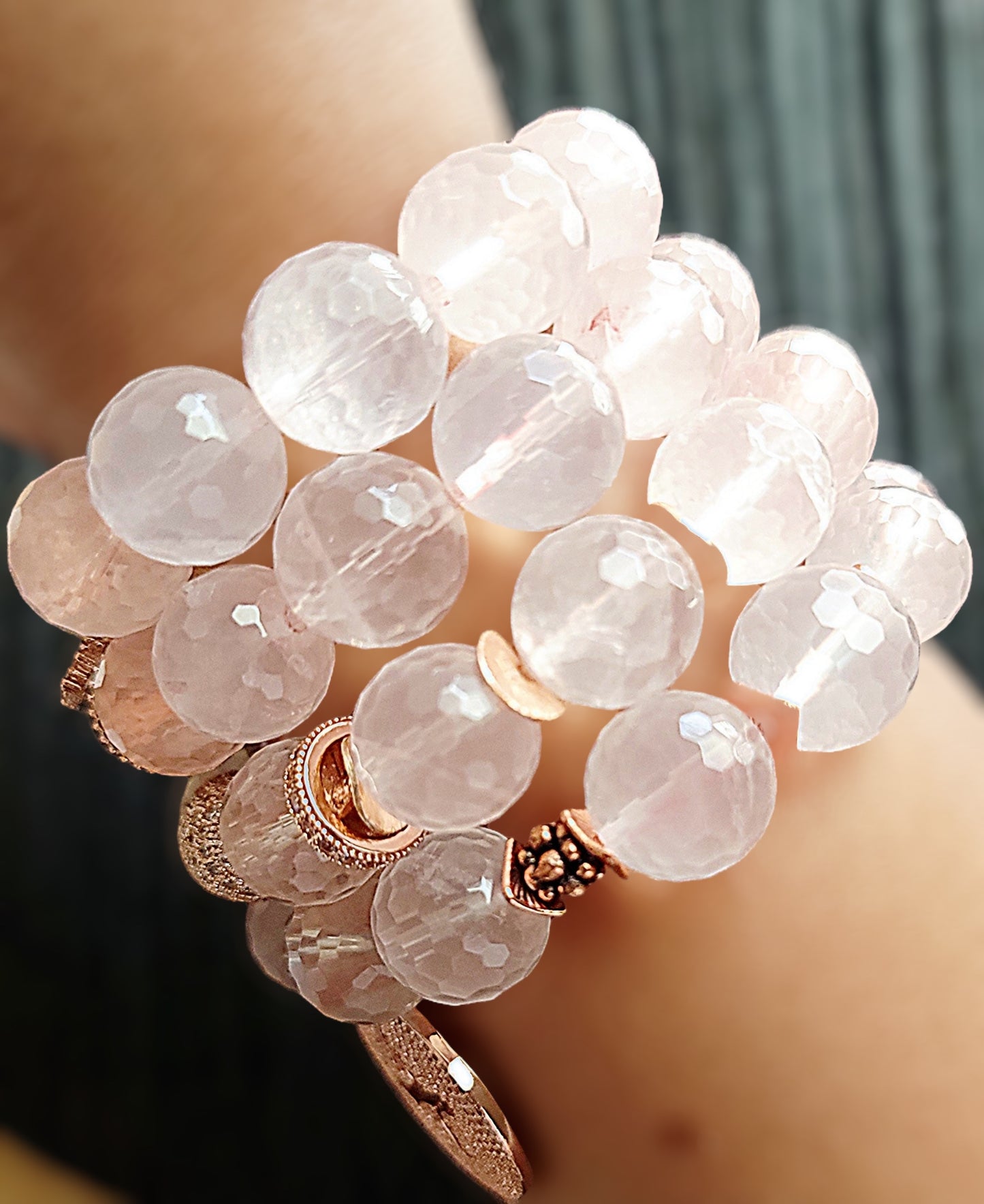 Pink Lemonade & Ice Rose Quartz Rose Gold Pave Stak Set