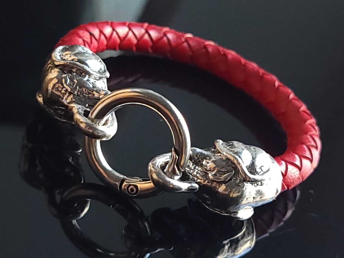 Genuine Woven Leather Large Elephant/Dragon Head Clasp Focal Unisex Statement Single Bracelet