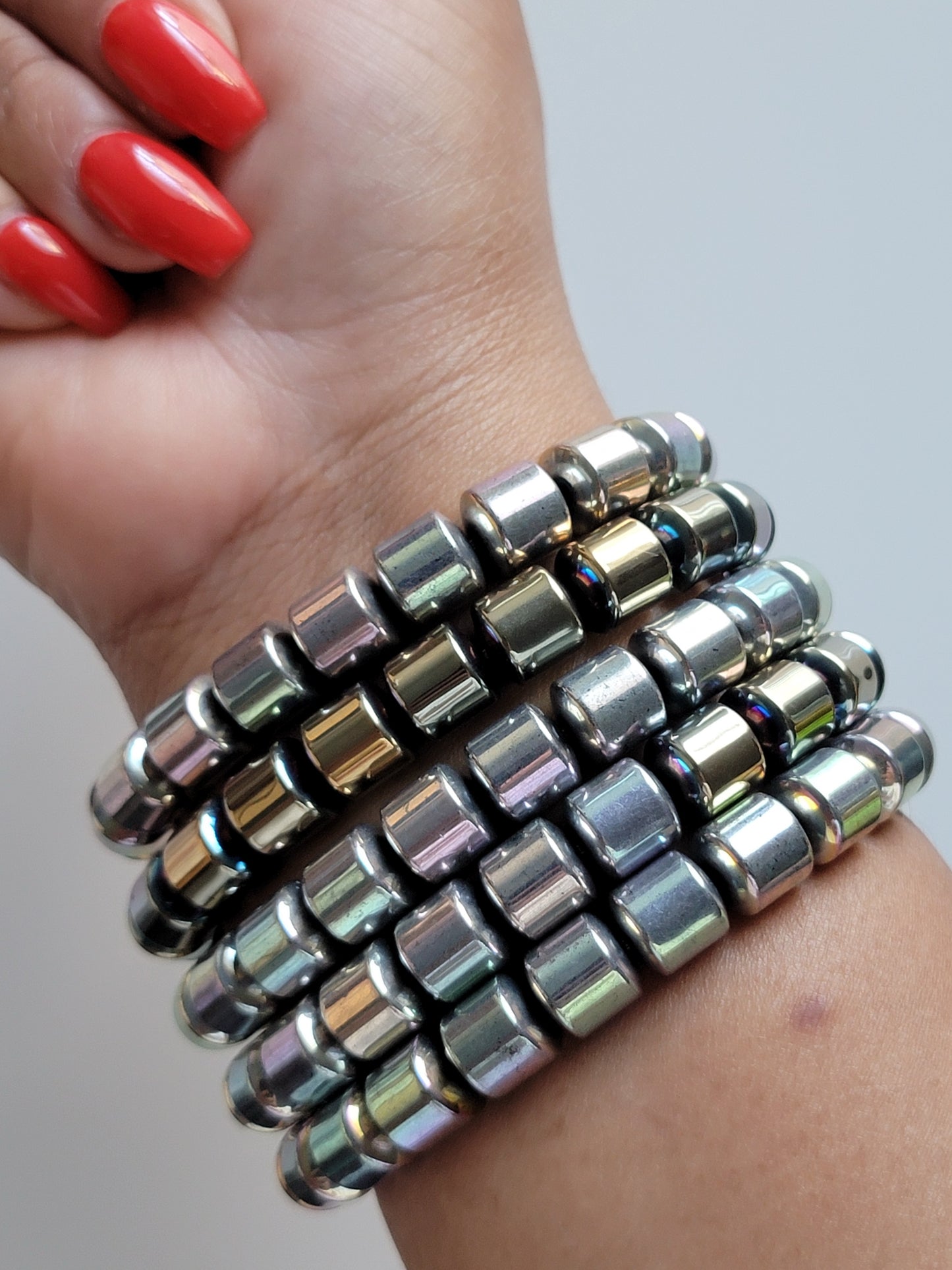 Electro AI Inspired Electroplated Hematite Unisex Stak Bracelet Set